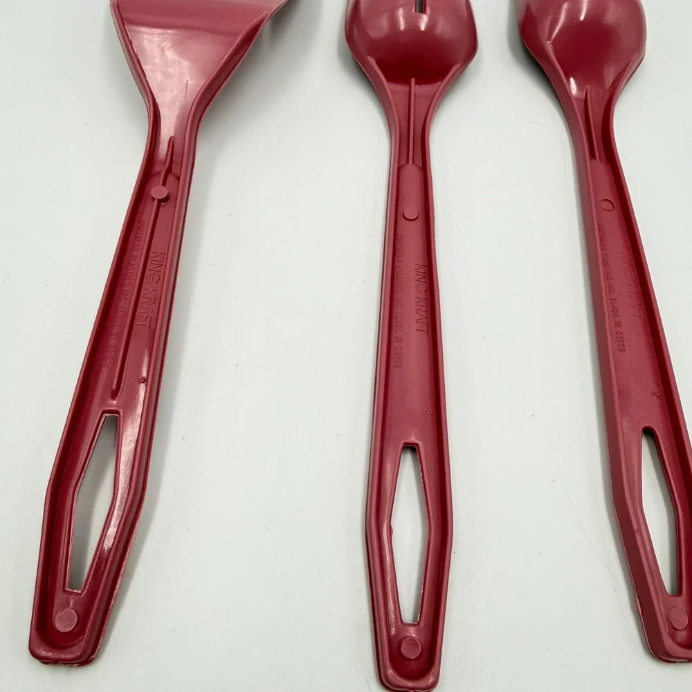 Vintage Set of 3 King Kraft Kitchen Cooking Utensils Mauve Pink Spatula & Spoons